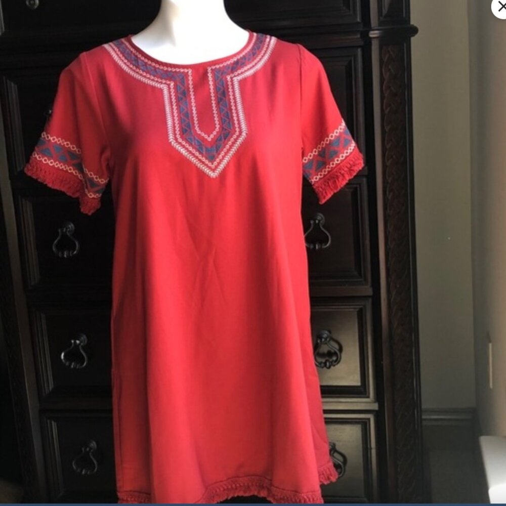 Umgee Embroidered Fringe Dress Tunic